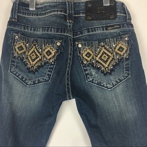 Miss Me Leather & Rhinestone Denim Capri Jeans